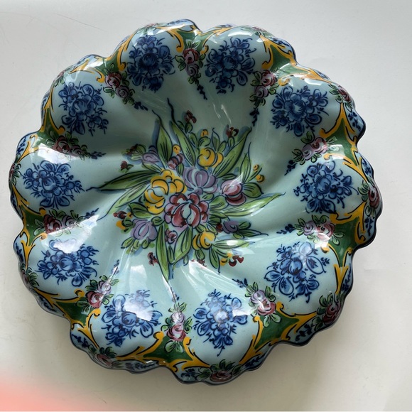 valado Other - Vintage Valado Alcobaca bowl hand painted Blue ceramic 14” diameter 2” deep Rare